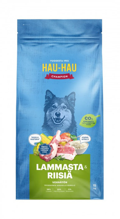 Hau-Hau Champion Lammasta ja riisiä aikuisille koirille 15 kg