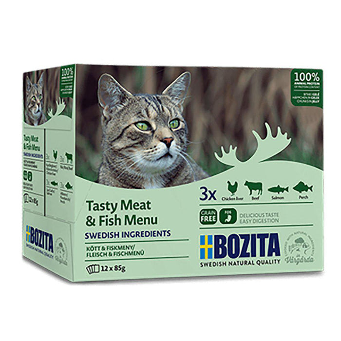 Bozita Tasty Meat & Fish Menu lihaa ja kalaa hyytelössä kissalle 12 x 85 g