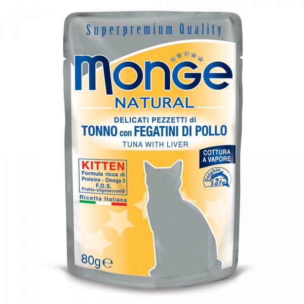 Monge Natural Kitten Tonnikala-Kananmaksa 80 g MAISTELUPAKKAUS