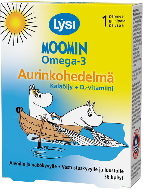 MOOMIN Lysi Omega-3 Aurinkohedelmä pehmeä geelipala 36 kpl