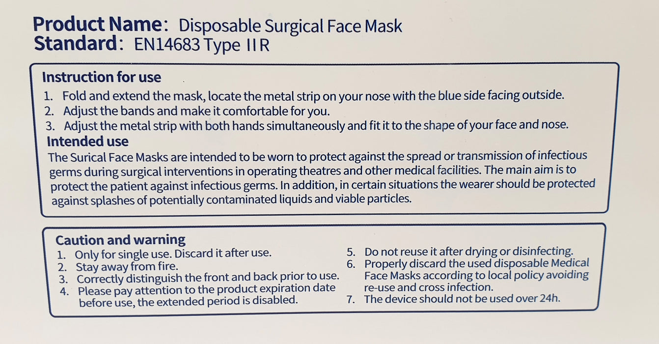 Weian Surgical Face Mask Type IIR CE-merkitty musta 50 kpl