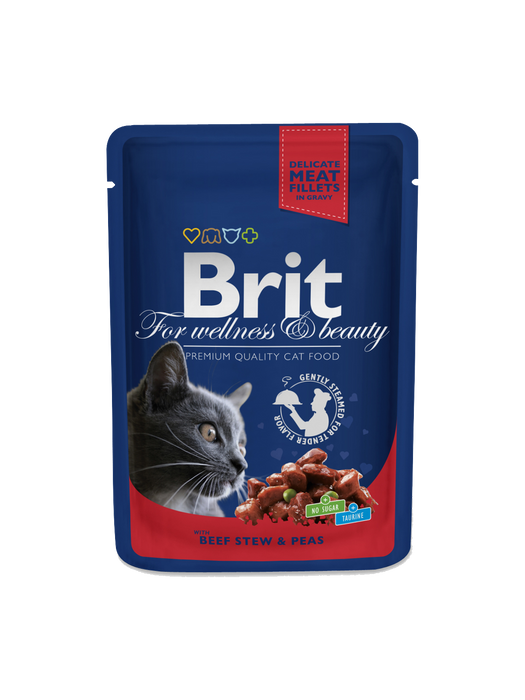 Brit Premium Cat Naudanliha-herne kastikkeessa 24 x 100 g