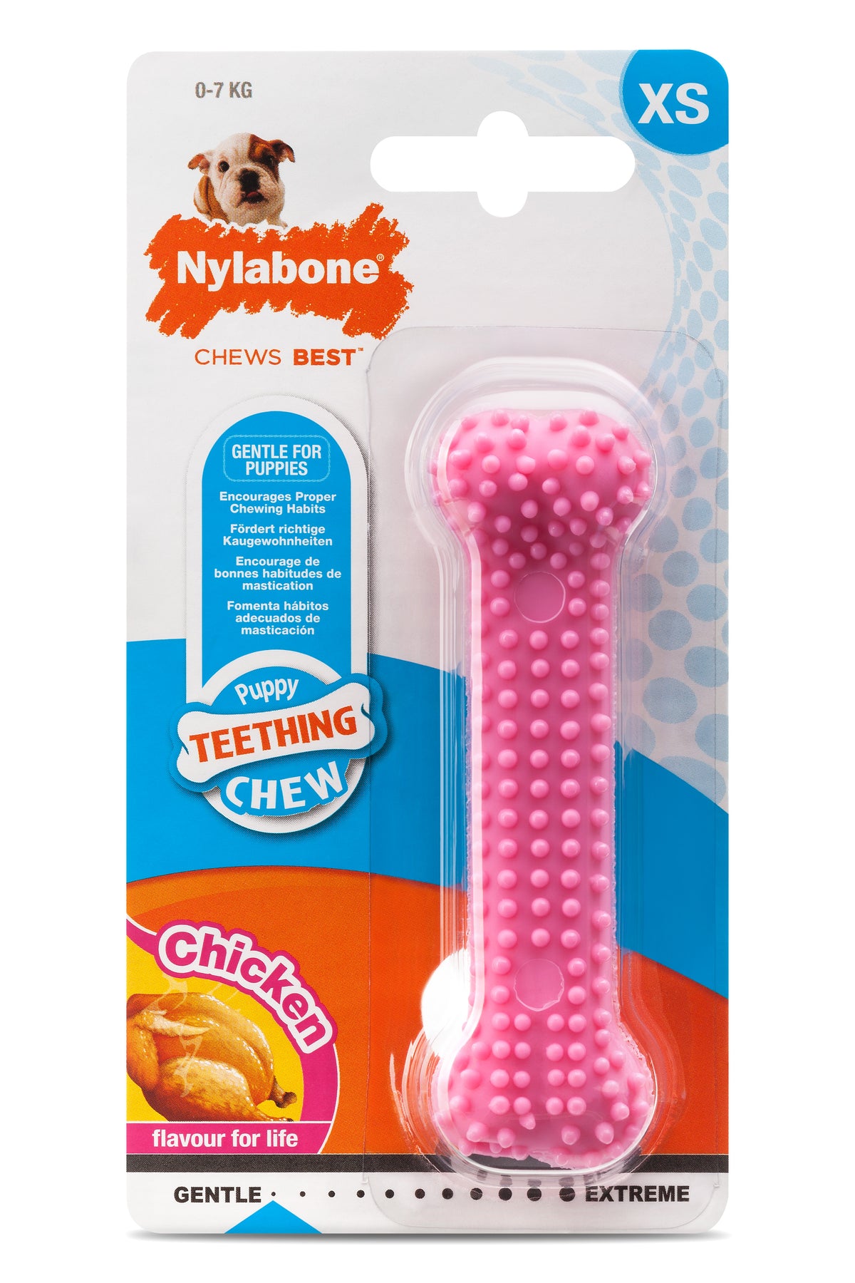Nylabone Puppy Teething Dental Chew Pinkki purulelu kana XS