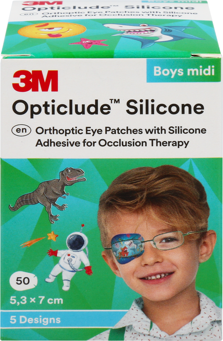 Opticlude Silicone Midi silmälappu 3-6 vuotiaille pojille lajitelma 50 kpl
