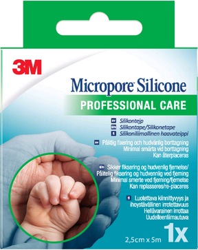 Micropore silikoniteippi yksittäispakattu 2,5 cm x 5 m 1 kpl