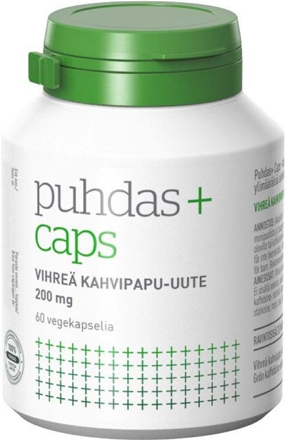 Puhdas+ Caps Vihreä kahvipapu-uute 200 mg 60 vegekapselia